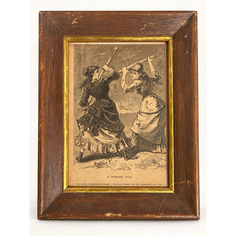 Antique 1800s National Police Gazette “A Woman’s Duel” Newspaper Clipping Framed